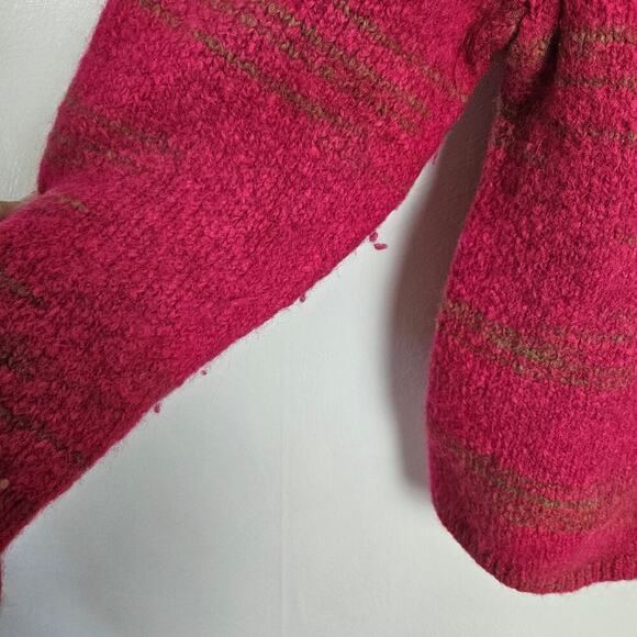 Banana Republic Wool Blend Mock Neck Sweater XL Hot Pink Tan Stripe - Picture 4 of 7